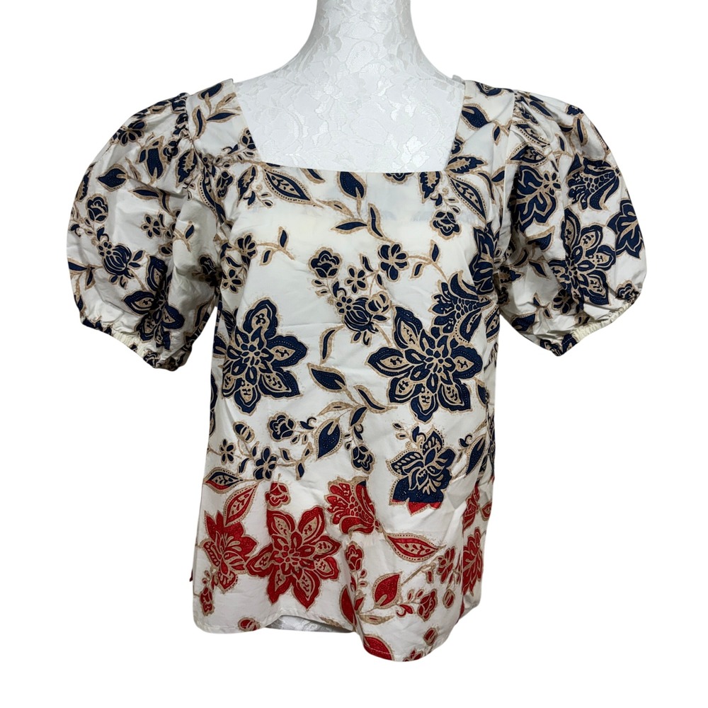 Karen Kane Floral Puff Sleeve Square Neck Elastic Waist Pants Blouse Womens XS
